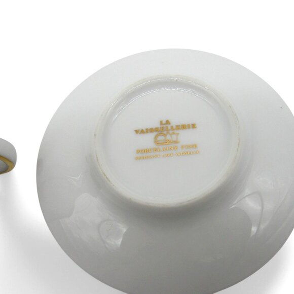 LA VAISSELLERIE Fine PORCELAIN Espresso Cup Saucer Gold Blue Navy Vaiselle Vinta - Picture 10 of 12